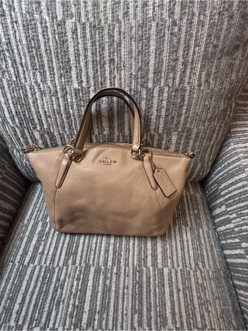 Coach Pebbled Leather Satchel in Taupe Brown with Gold Hardware